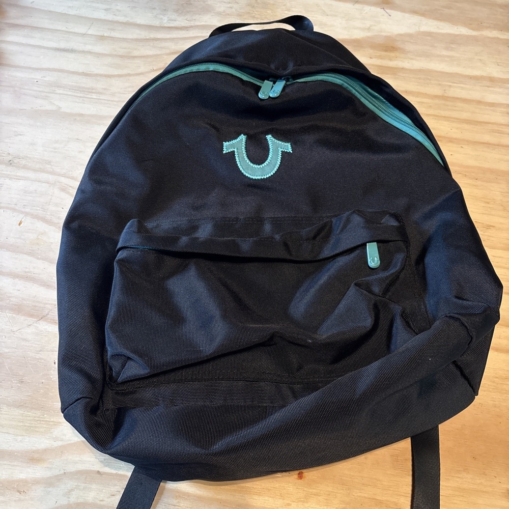 True Religion Black Backpack Light Blue Logo School College Designer Very Good
